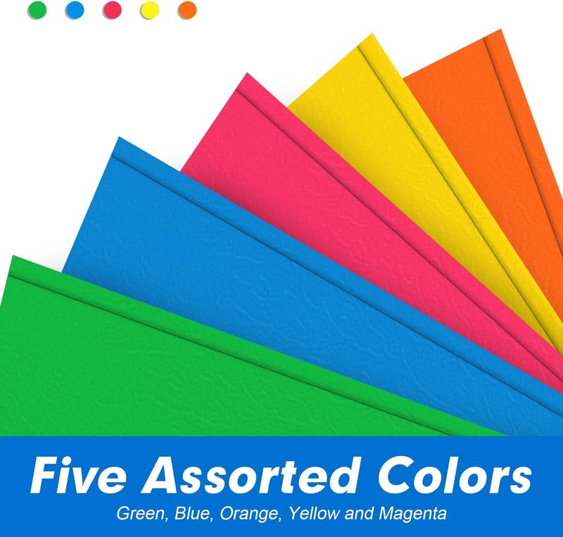 RAZCC Two Pocket Folders, 100 Pack Two Pocket with Prongs, 3 Prong Folders Fit Letter Size Paper, Pocket Paper File Folders for School Office Home Business, Assorted 5 Colors - Image 5